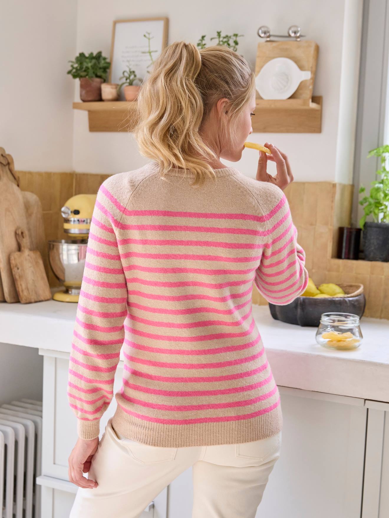 Vertbaudet Pullover für Schwangerschaft & Stillzeit mit Henley-Ausschnitt - pulver beige