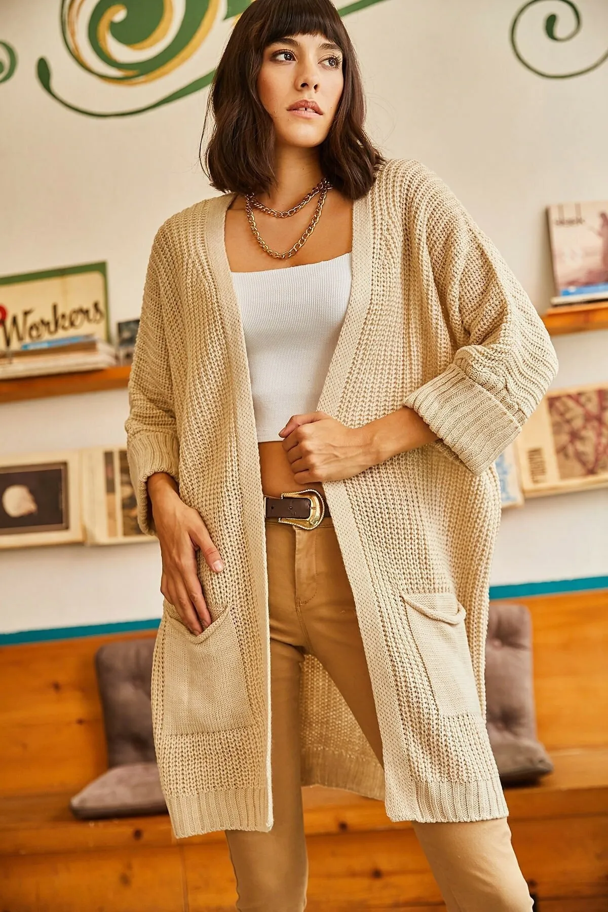 Olalook  Strickjacke - Beige - Regular Fit