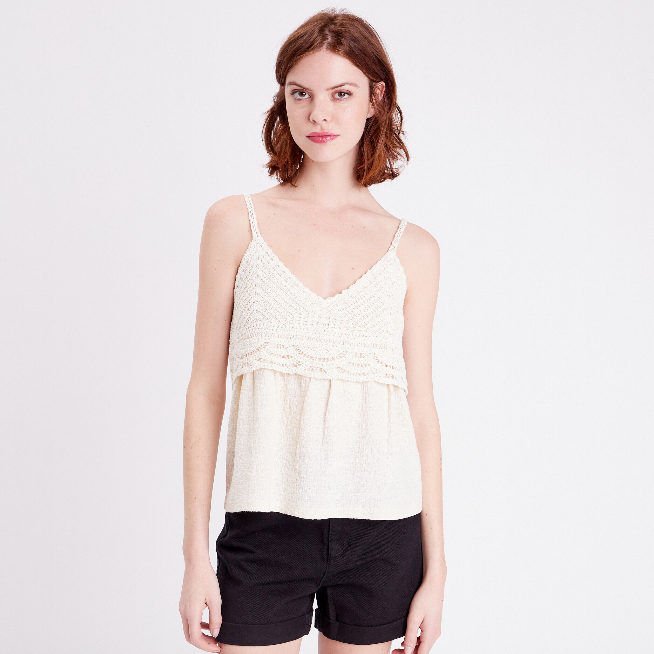 Débardeur col aspect crochet ecru femme | Cache Cache