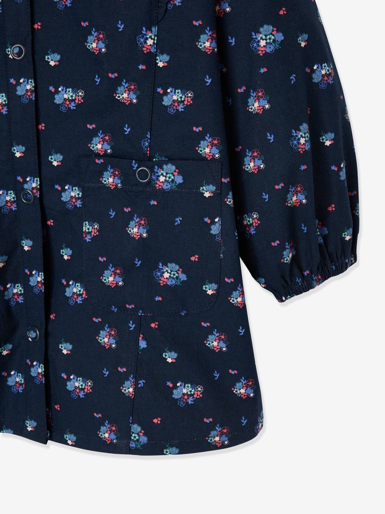 Tablier à fleurs volanté personnalisable fille bleu vif imprime
