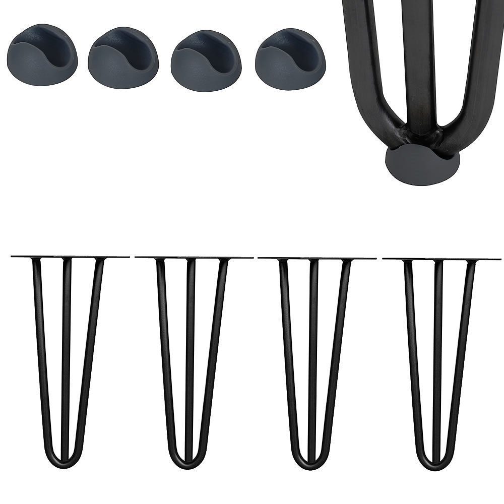 Melko Tischbein Tischgestell Hairpin Tischbeine 4er-Set Schwarz Silber Leg Haarnadelbeine Stahl Tisch Tischkufen Legs Esstisch Harpins Tischbein, Bodenschoner
