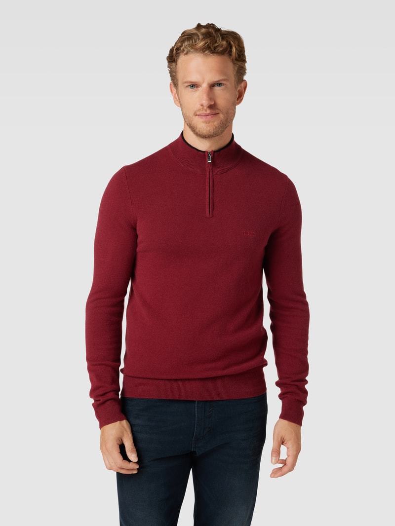 Strickpullover mit Troyer-Kragen Modell 'Marlo' in bordeaux rot