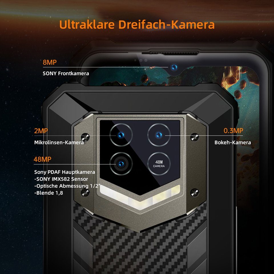 OUKITEL WP 15, 5G-[Außentelefon], 128GB ROM, 15600 mAh Akku, Dual-SIM Smartphone (8 GB Speicherplatz, Android 11, 6.52'' HD+ Display, 8M Frontkamera, 48M Hauptkamera hinten)