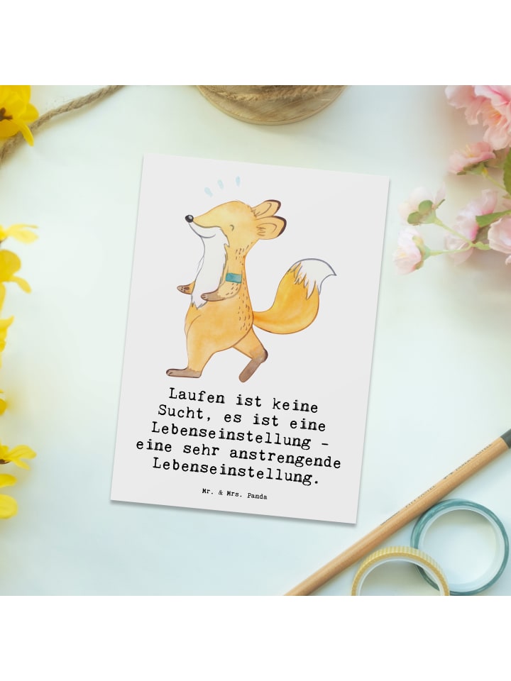 Mr. & Mrs. Panda Postkarte Laufen Lebensstil mit Spruch in Weiß günstig kaufen onesize