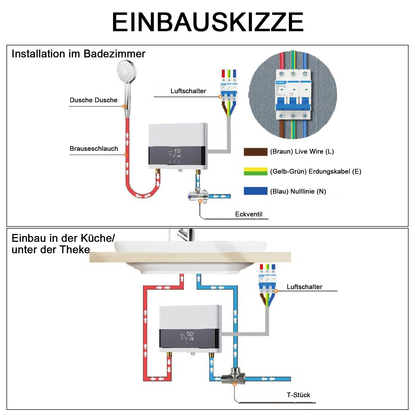 TWSOUL Durchlauferhitzer Elektronischer Durchlauferhitzer Küche 6000W Warmwasserbereiter, 30,00 °C, max 55,00 °C