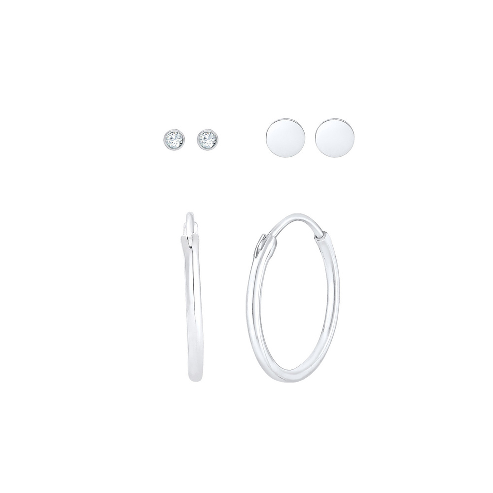 Elli Elli Boucles d'Oreilles Basic Set Cristaux Femme - (925/1000) Argent Boucles d'oreilles