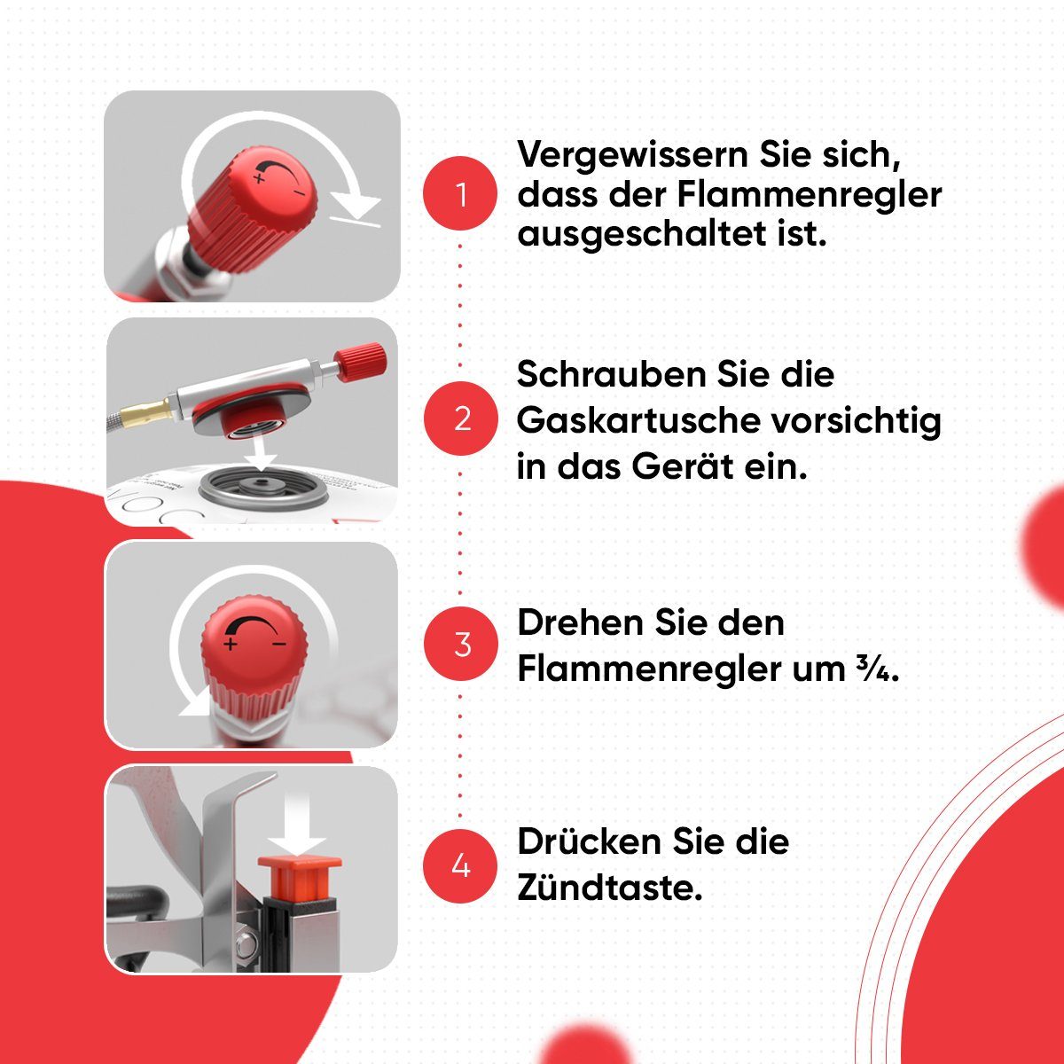 EVOCAMP Gaskocher Mini 3.2 kW mit Piezo-Zünder, ideal für Outdoor, Camping Stove, ohne Gaskartuschen