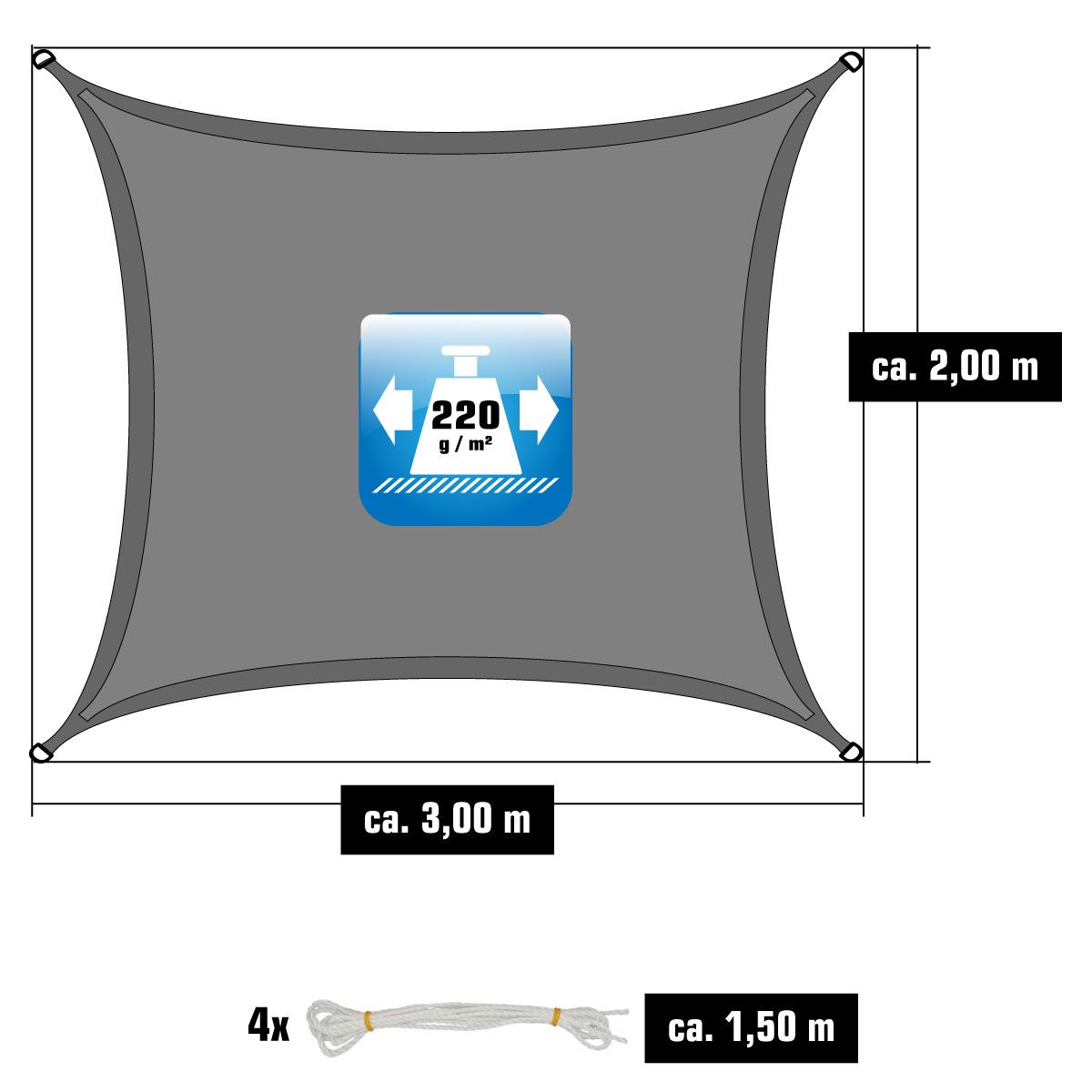 AMANKA 3 x 2 atmungsaktives UV Sonnensegel