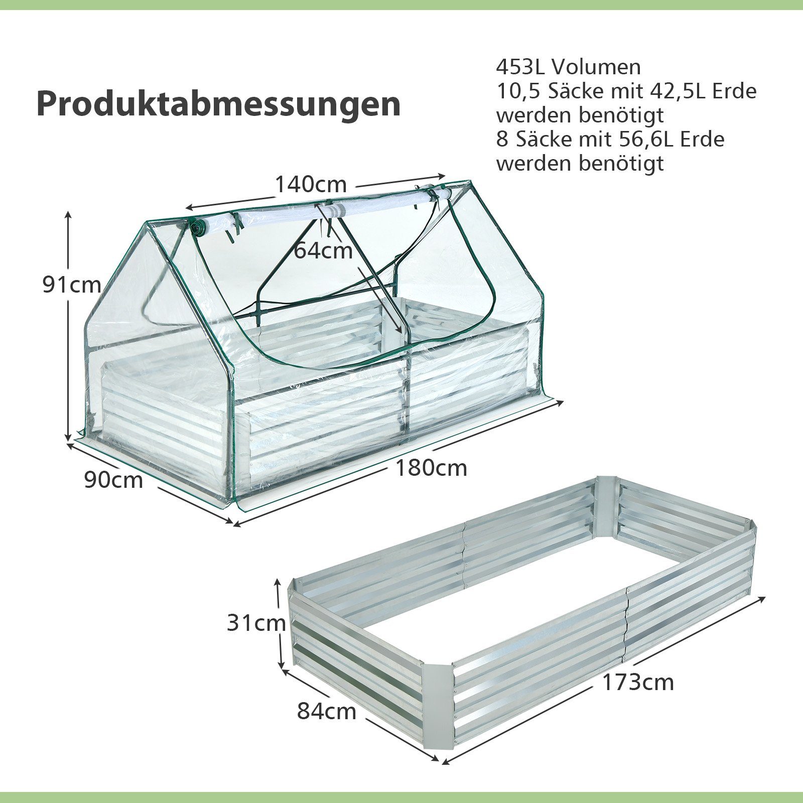 COSTWAY Hochbeet Frühbeet, 2in1, mit Gewächshaus, PVC-Folie, 2 Fenstern