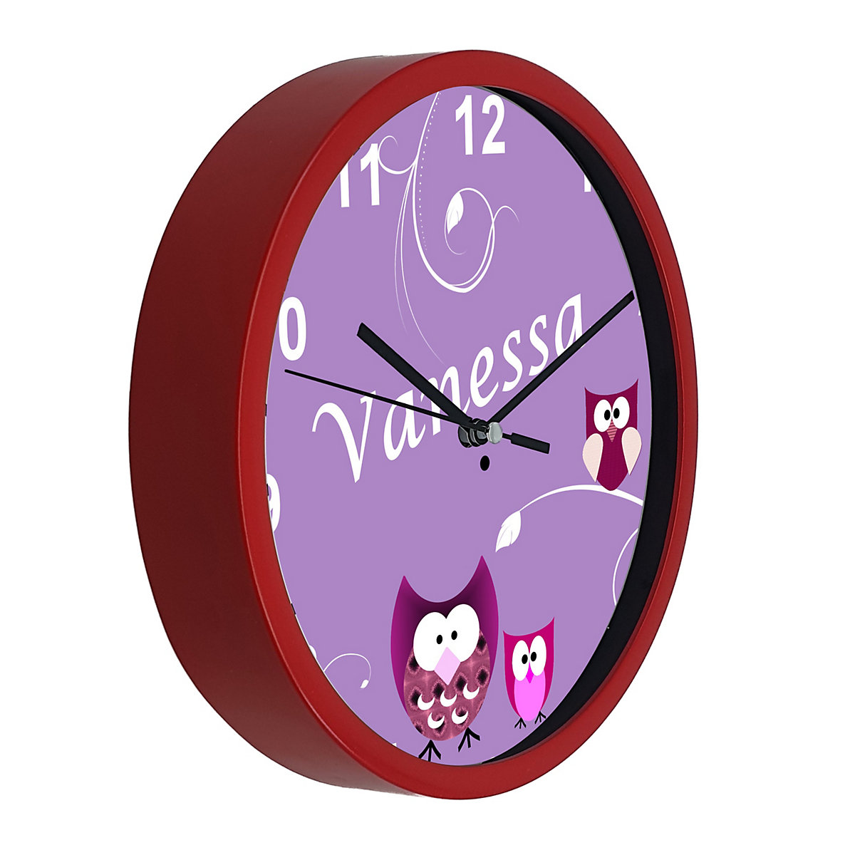 Kinder Wanduhr personalisiert mit Name Eule Lila