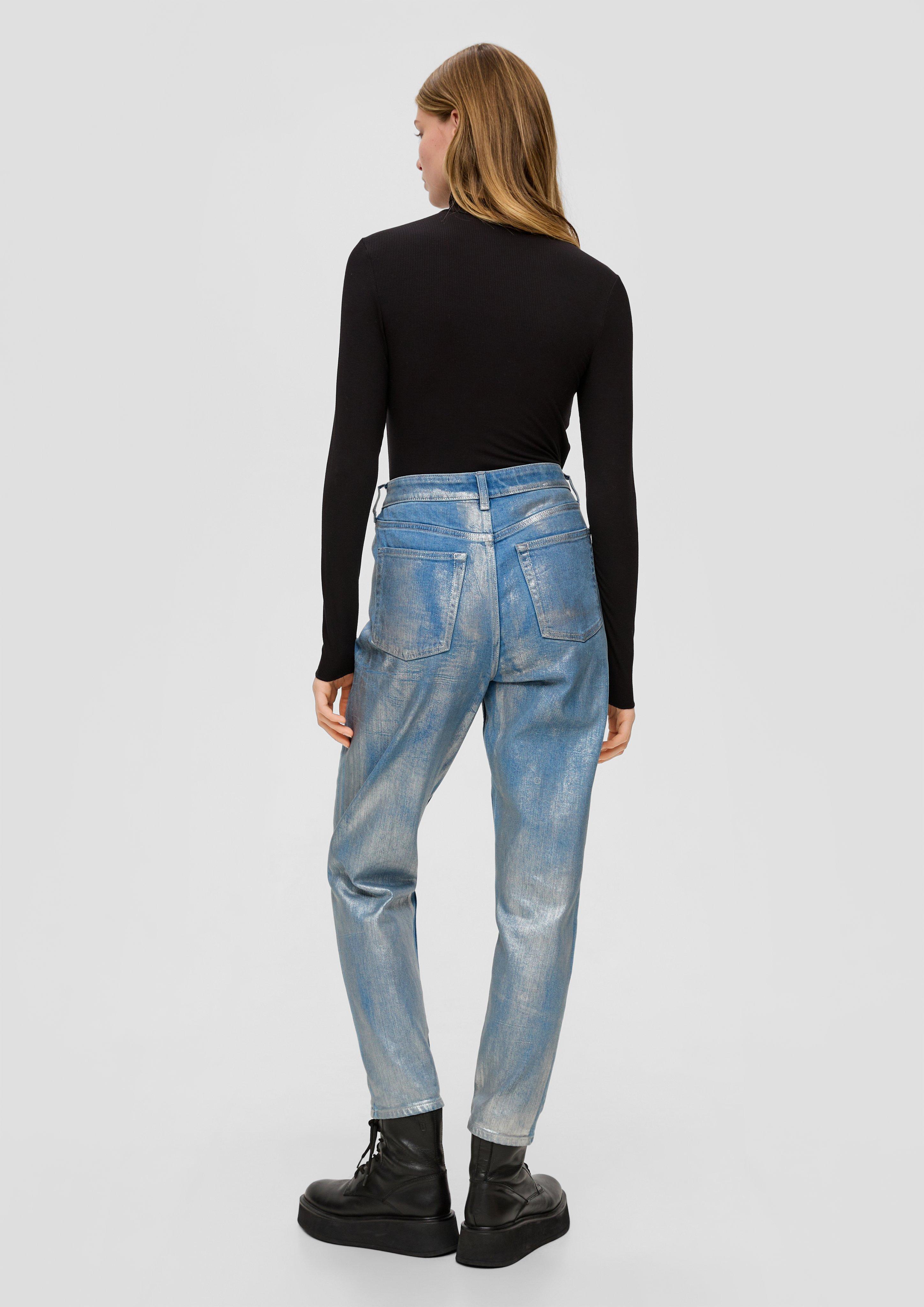Ankle Jeans Mom / Relaxed Fit / High Rise / Tapered Leg / mit silberfarbenem Coating  2137970-93Z1
