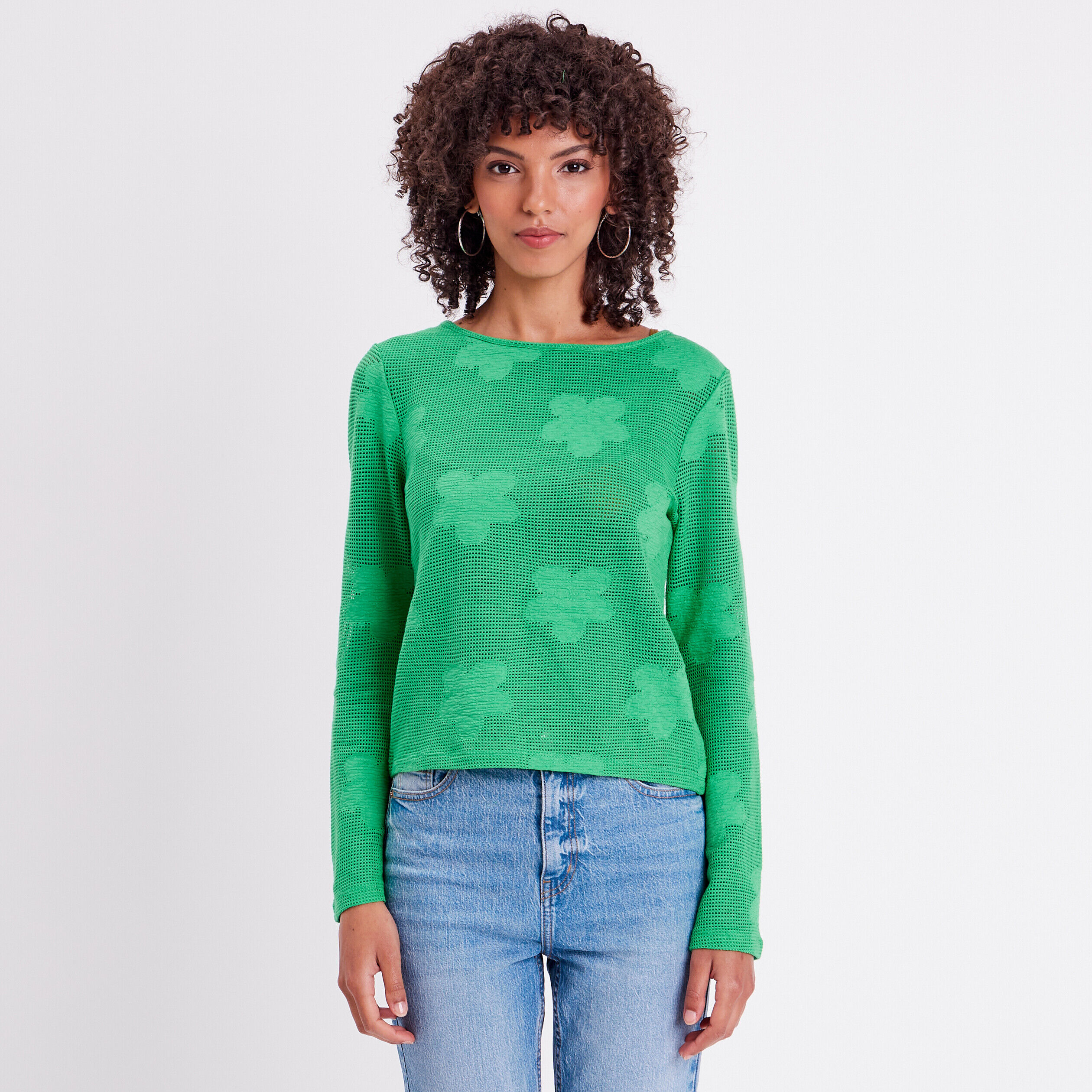 T-shirt crochet manches pagode vert femme | Cache Cache