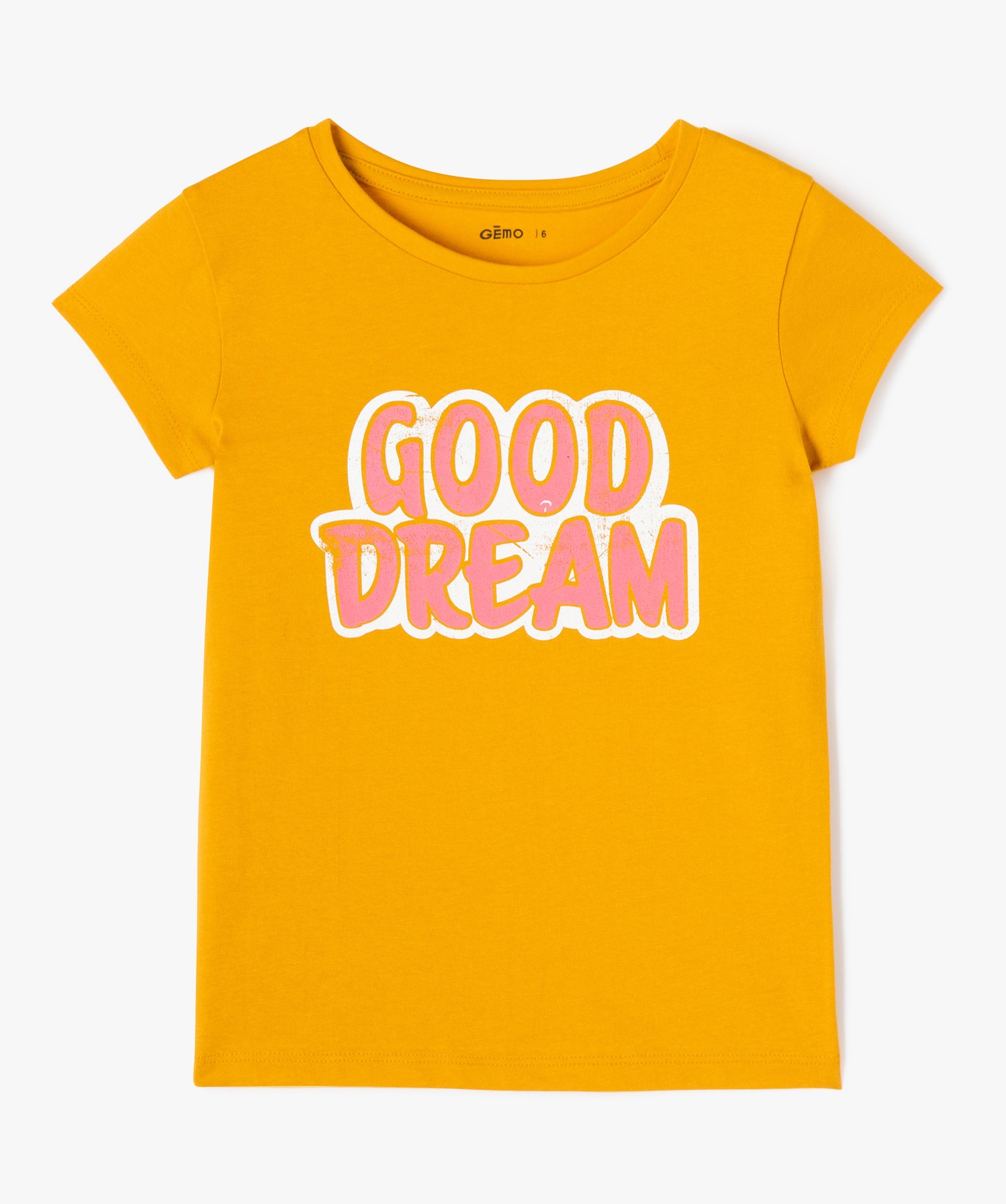 Tee-shirt à manches ultra courtes avec motif girly fille jaune | GEMO
