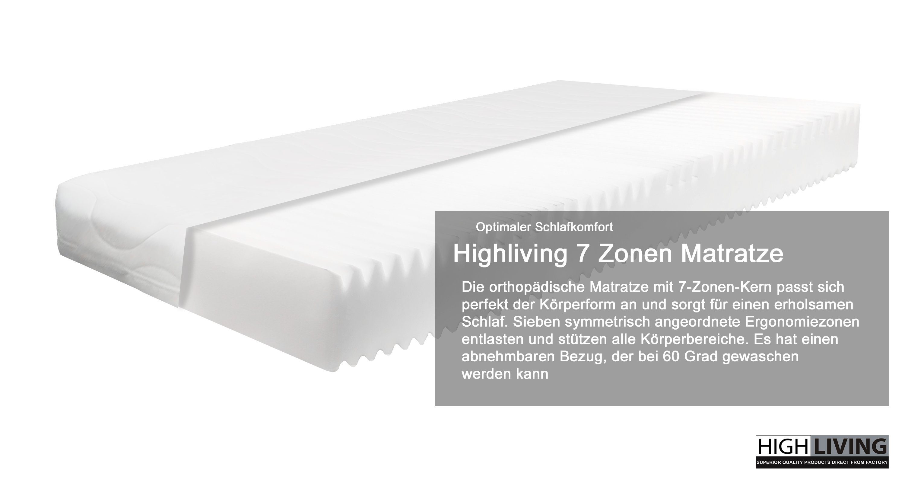Kaltschaummatratze Matratze Orthopädische 7-Zonen Kaltschaummatratze 12,16 & 19cm H2 & H3, HIGH LIVING, 12 cm hoch