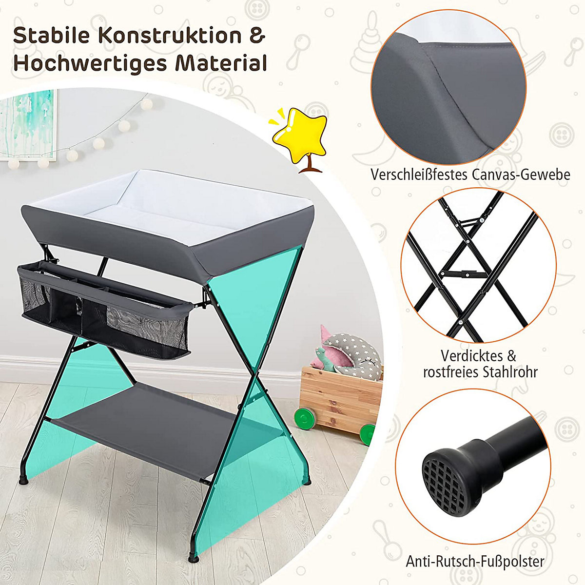 Wickeltisch Klappbar Wickelkommode mit Aufbewahrungskorb