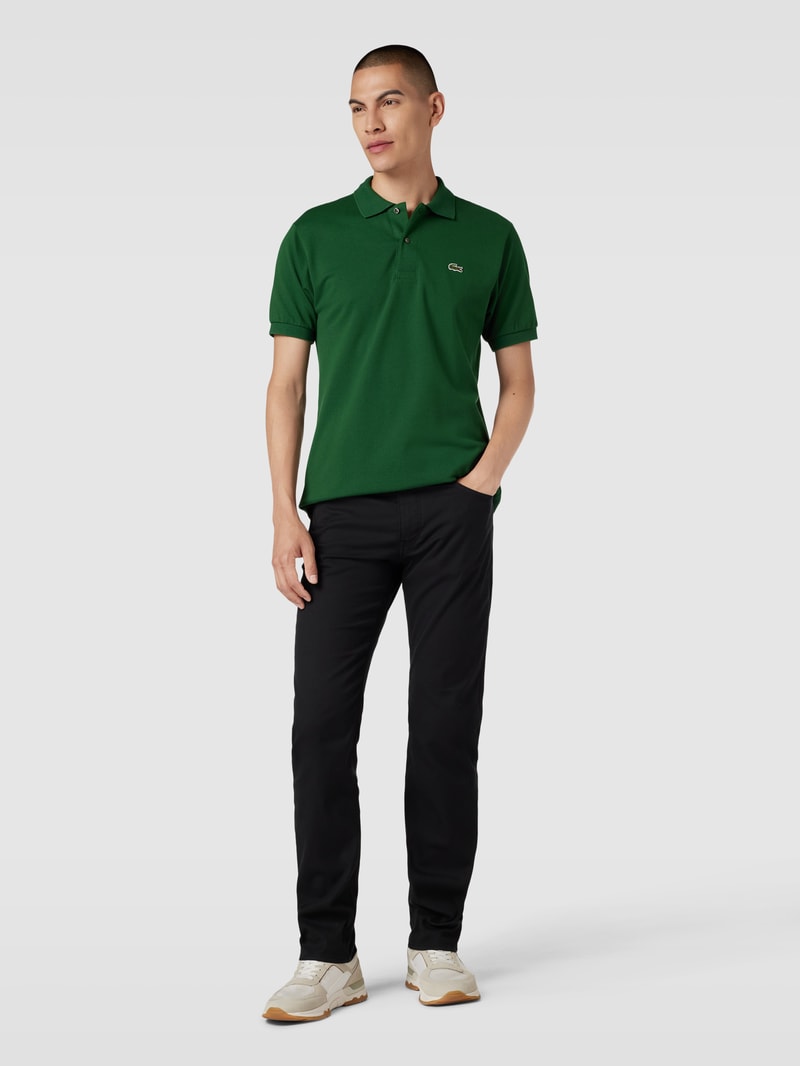 Poloshirt mit Logo-Stitching in dunkelgrün