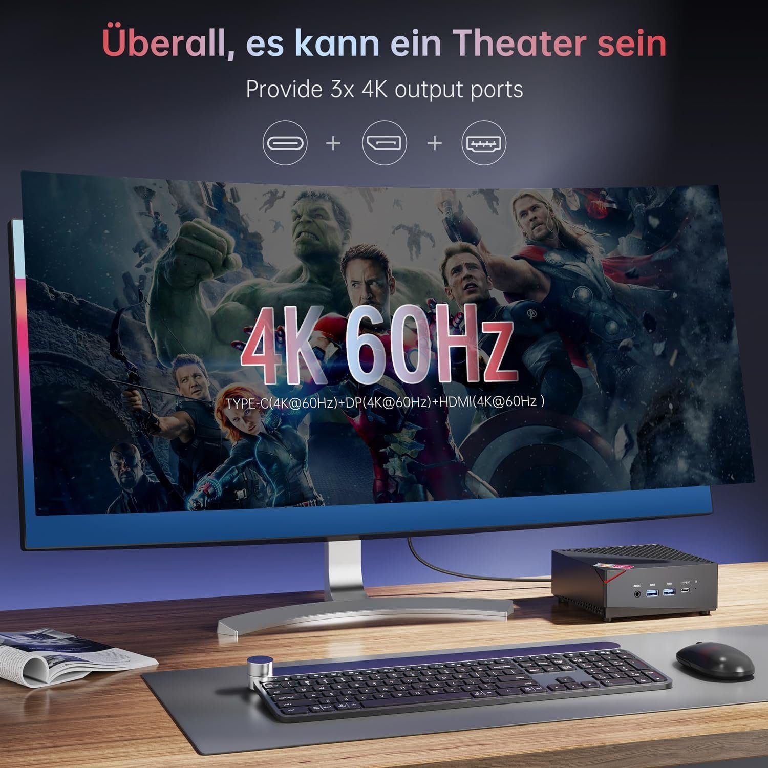 ACEMAGICIAN Mini-PC (AMD Ryzen 7 5700U, 16 GB RAM, 512 GB SSD, Mini Computer mit 4K Triple Display Typ-C Dual Ethernet WiFi 6, BT 5.2)