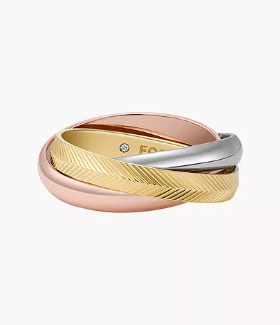 Fossil Ring Harlow Interlocking Links Edelstahl dreifarbig