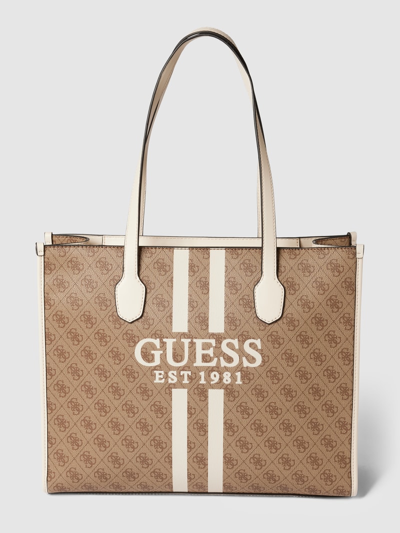 Tote Bag mit Label-Print Modell 'SILVANA GIRLFRIEND' in taupe