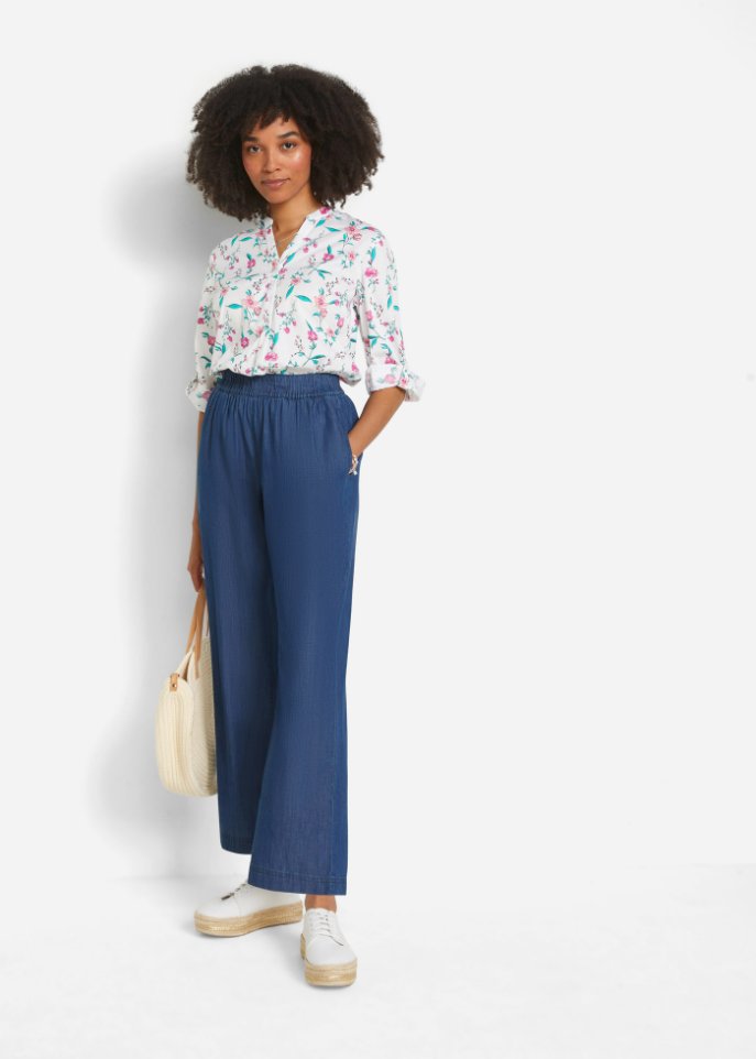Leichte Schlupfjeans mit High-Waist-Bequembund, weit geschnitten