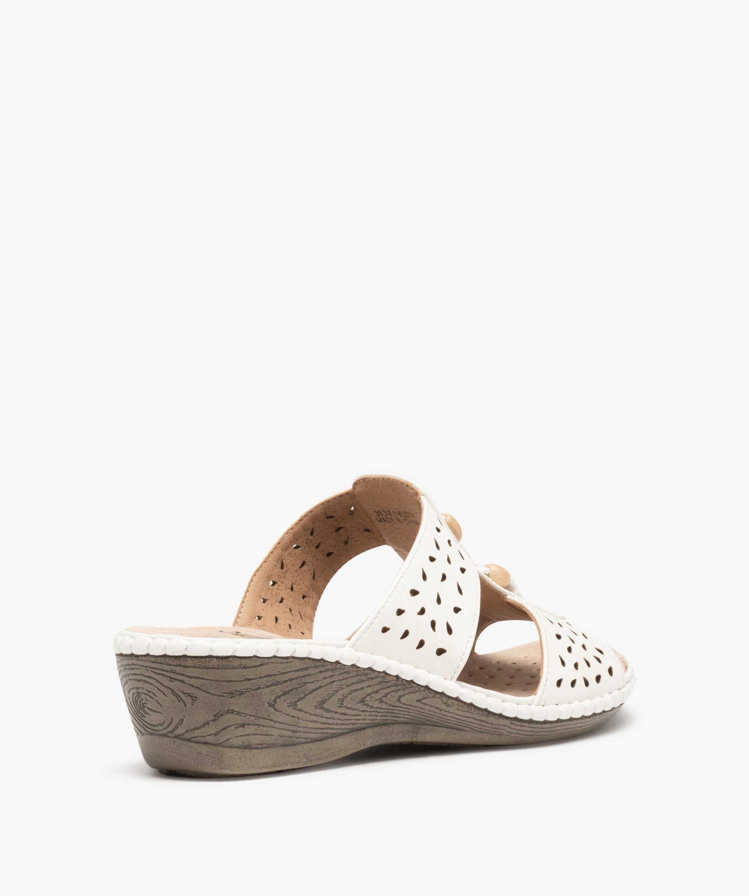Mules femme confort à brides ajourées et perles en bois ecru | GEMO