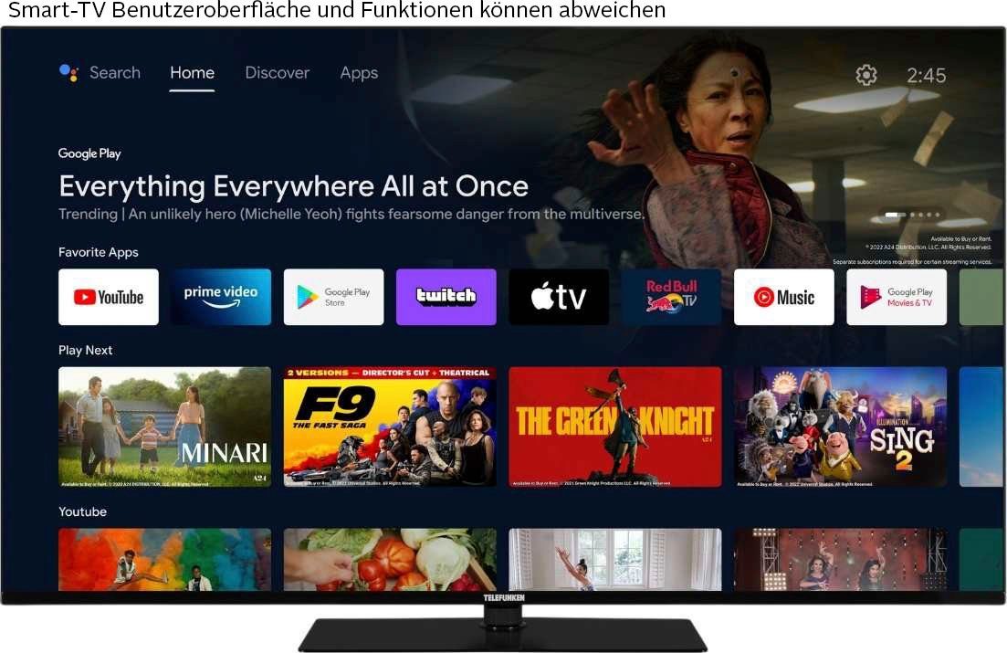 Telefunken D50V950M2CWH LED-Fernseher (126 cm/50 Zoll, 4K Ultra HD, Android TV, Smart-TV, Dolby Atmos,USB-Recording,Google Assistent,Android-TV)