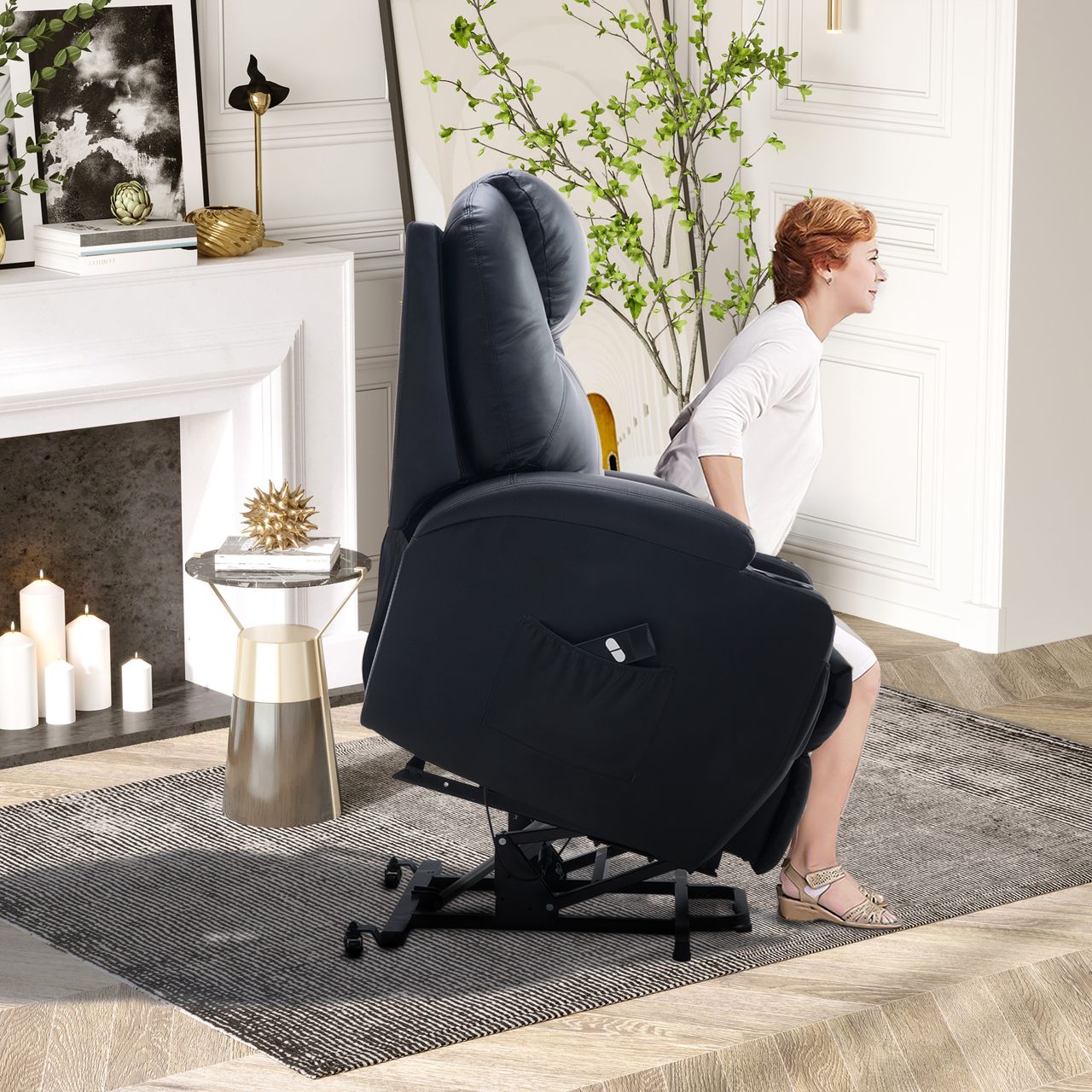 HOMCOM Aufstehsessel Sessel mit Aufstehhilfe Kunstleder Metall Schwarz