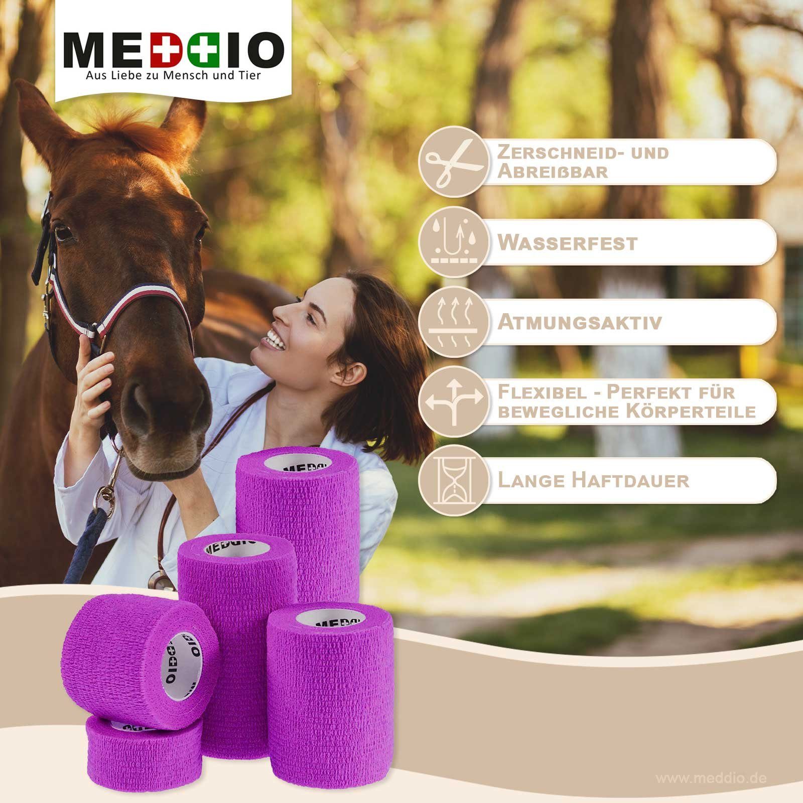 meDDio Pferdebandage 1 Haftbandage Selbsthaftende Bandage / Fixierbinde 7,5cm x 4,5m purple