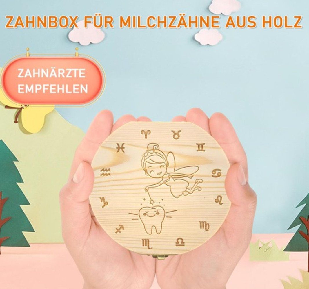 XDeer Zahndose Milchzahndose Holz Zahndose Mädchen & Jungen,Milchzähne Box, Milchzähne Box Aufbewahrungsbox mit Display Funktion