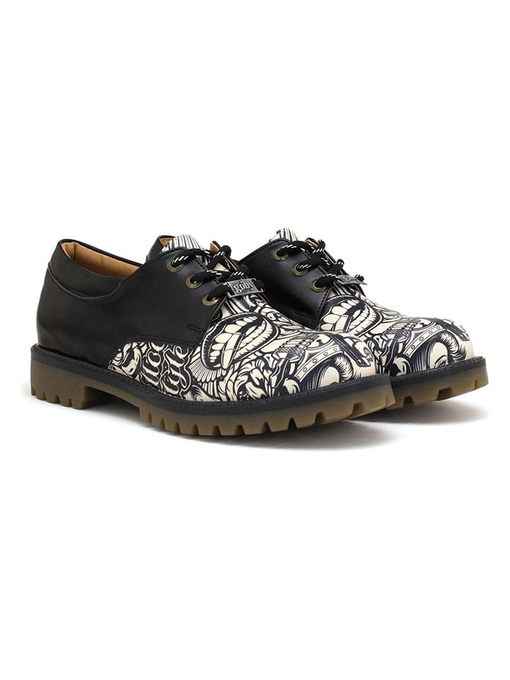 Goby Leder-Schnürschuhe in Schwarz/ Creme günstig kaufen