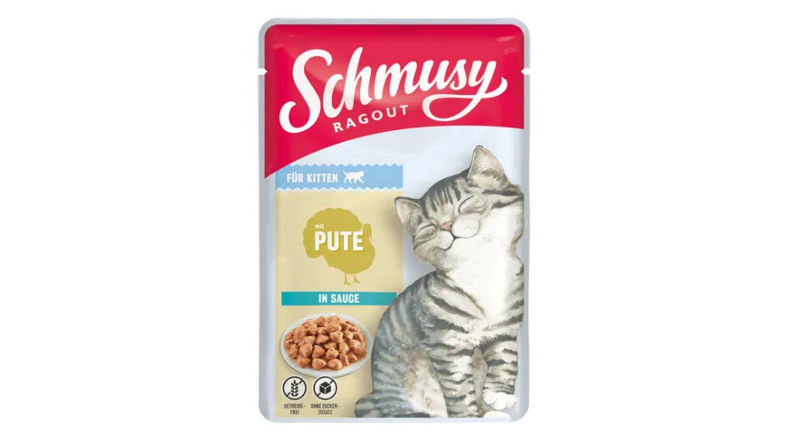 Schmusy Katzennassfutter Ragout für Kitten mit Pute in Sauce 100 g