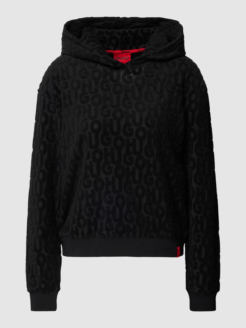 Hoodie mit Label-Strukturmuster Modell 'TERRY ME' in schwarz