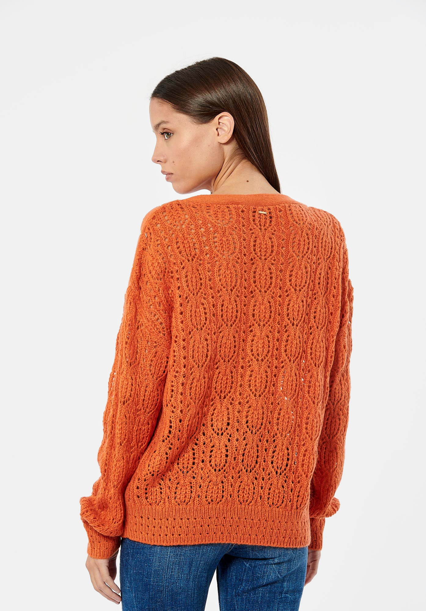LOUIZ  Pull orange ajouré femme