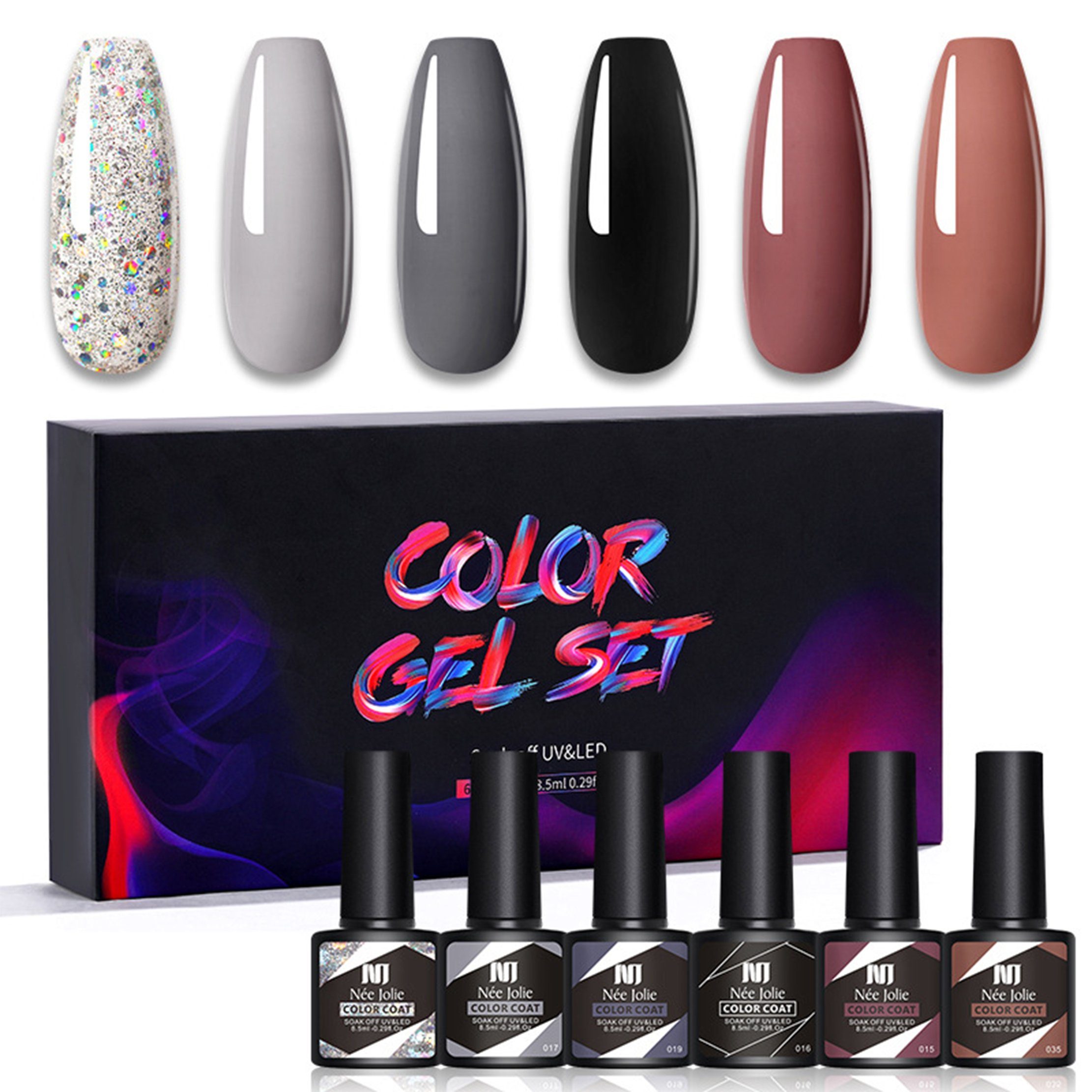 Scheiffy Nagellack-Set 8.5ml 6 Farben Nagellack Set(6 pcs), Nailart-Kit, DIY-Nagelkunst, für Anfänger und professionelle Nagelkünstler