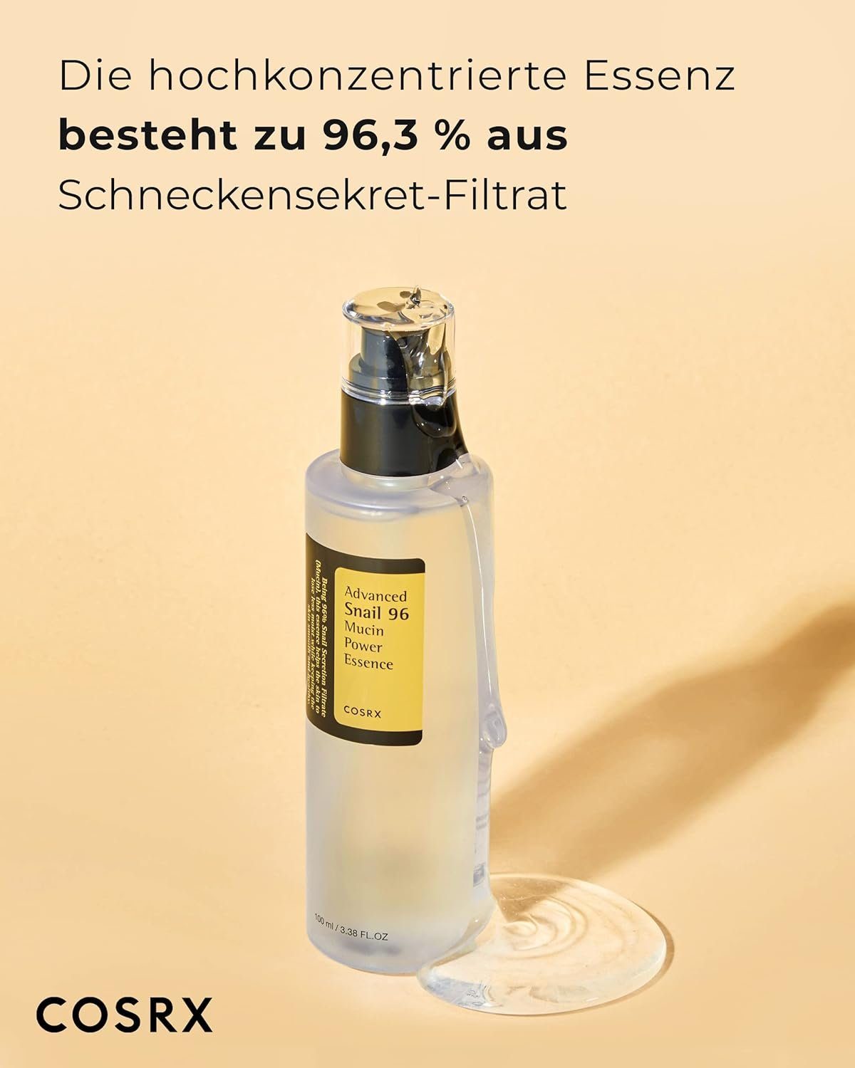 Cosrx Gesichtsserum Advanced Snail Power Essence 100ml Gesichtsserum Schneckenschleim Gesichtscreme, Creme Pickelentferner Akne Behandlung, Pickel Entferner, 1-tlg., Hochdosiert, für unreine und empfindliche Haut, Anti Pickel Serum