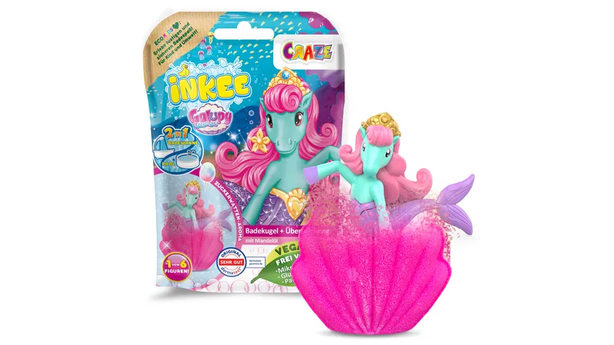 CRAZE - INKEE Galupy Mermaid Badekugel mit Zuckerwattenduft - mit Überraschung (1 von 6 Galupy Mermaid-Figuren) 100 g