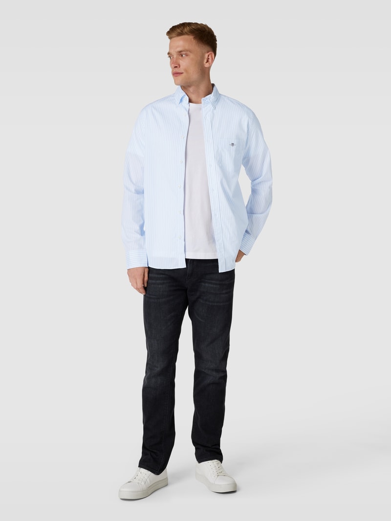 Regular Fit Freizeithemd mit Streifenmuster Modell 'POPLIN' in hellblau