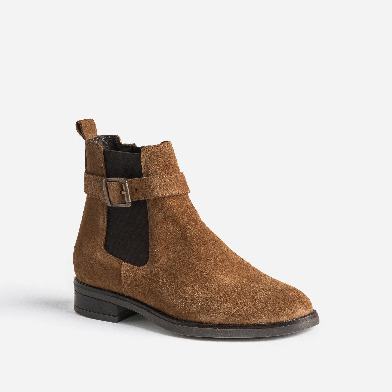 Boots cognac en cuir velours