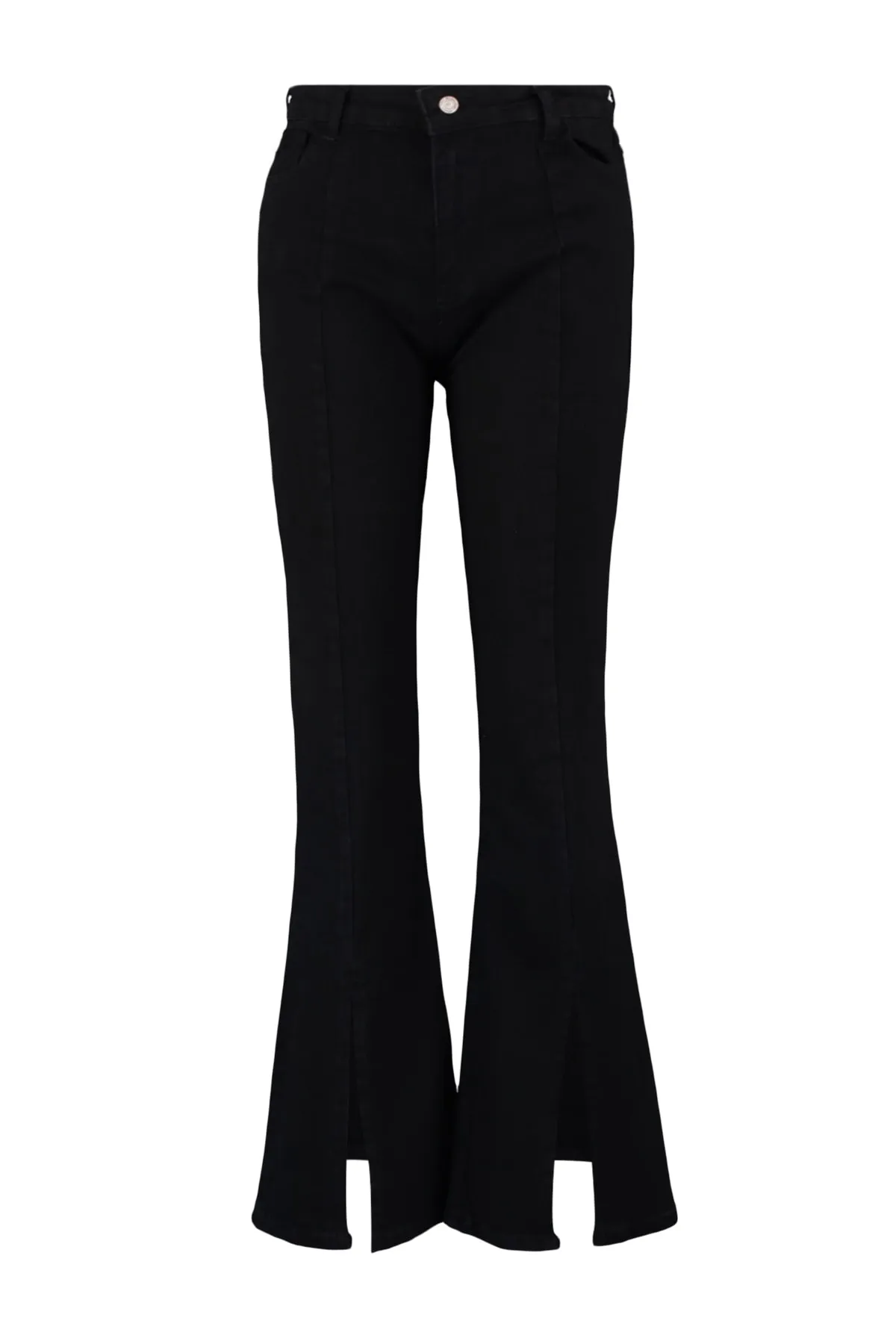 Trendyol Curve  Schwarze Denim-Jeans mit Schlitz und Details TBBAW23CJ00038