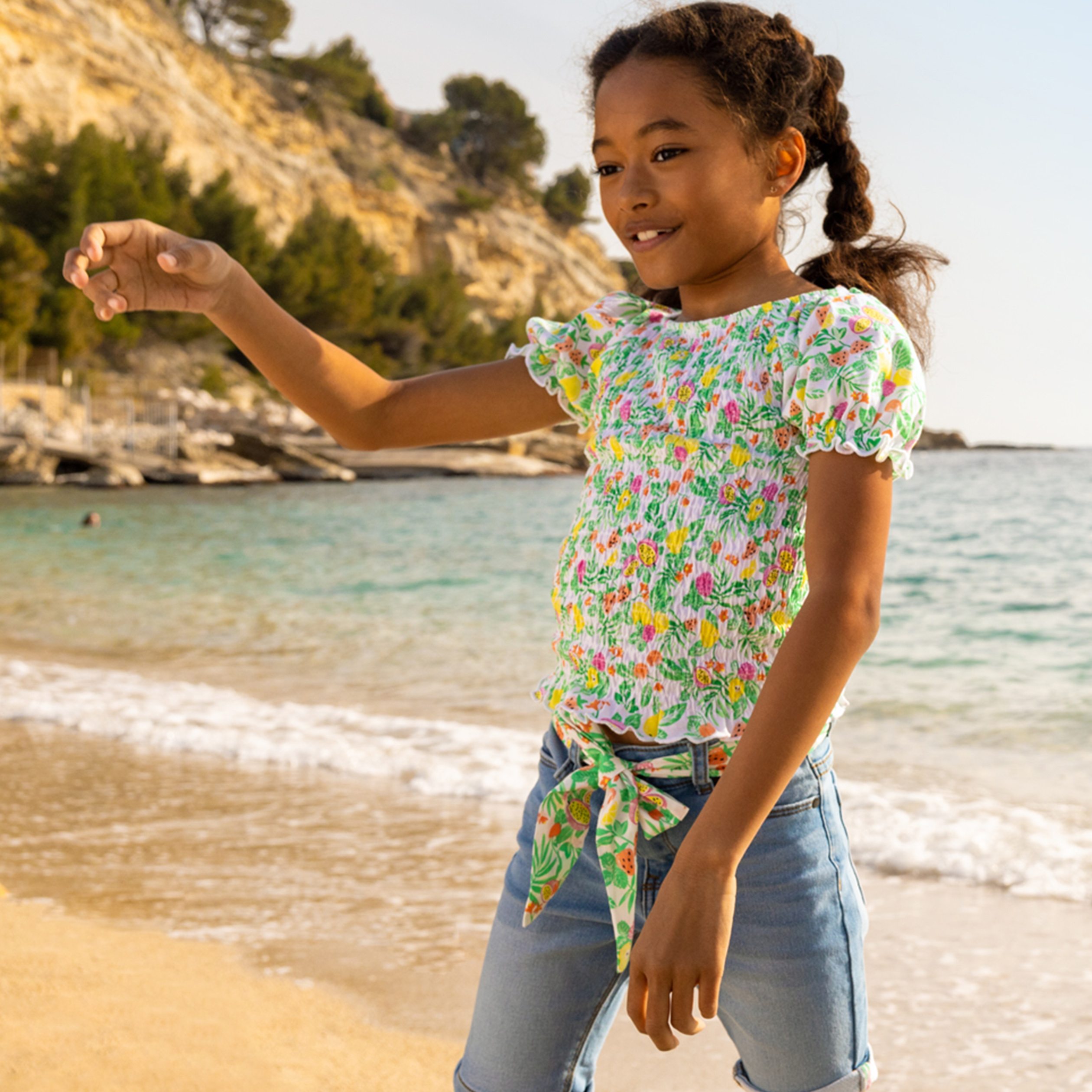 Short avec ceinture à nouer blanc fille | La Halle