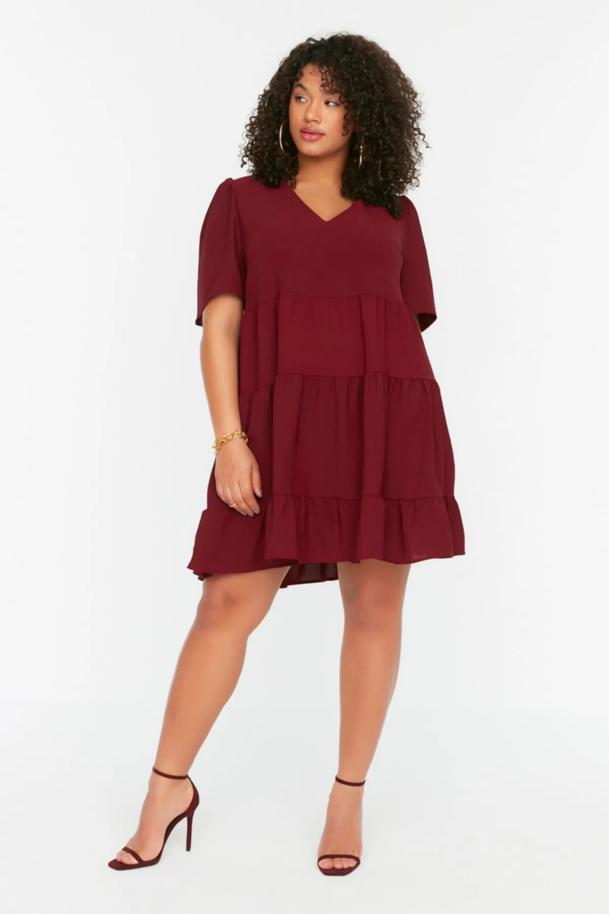 Trendyol Curve  Pflaumenfarbenes gewebtes Volantkleid TBBSS22EL1597