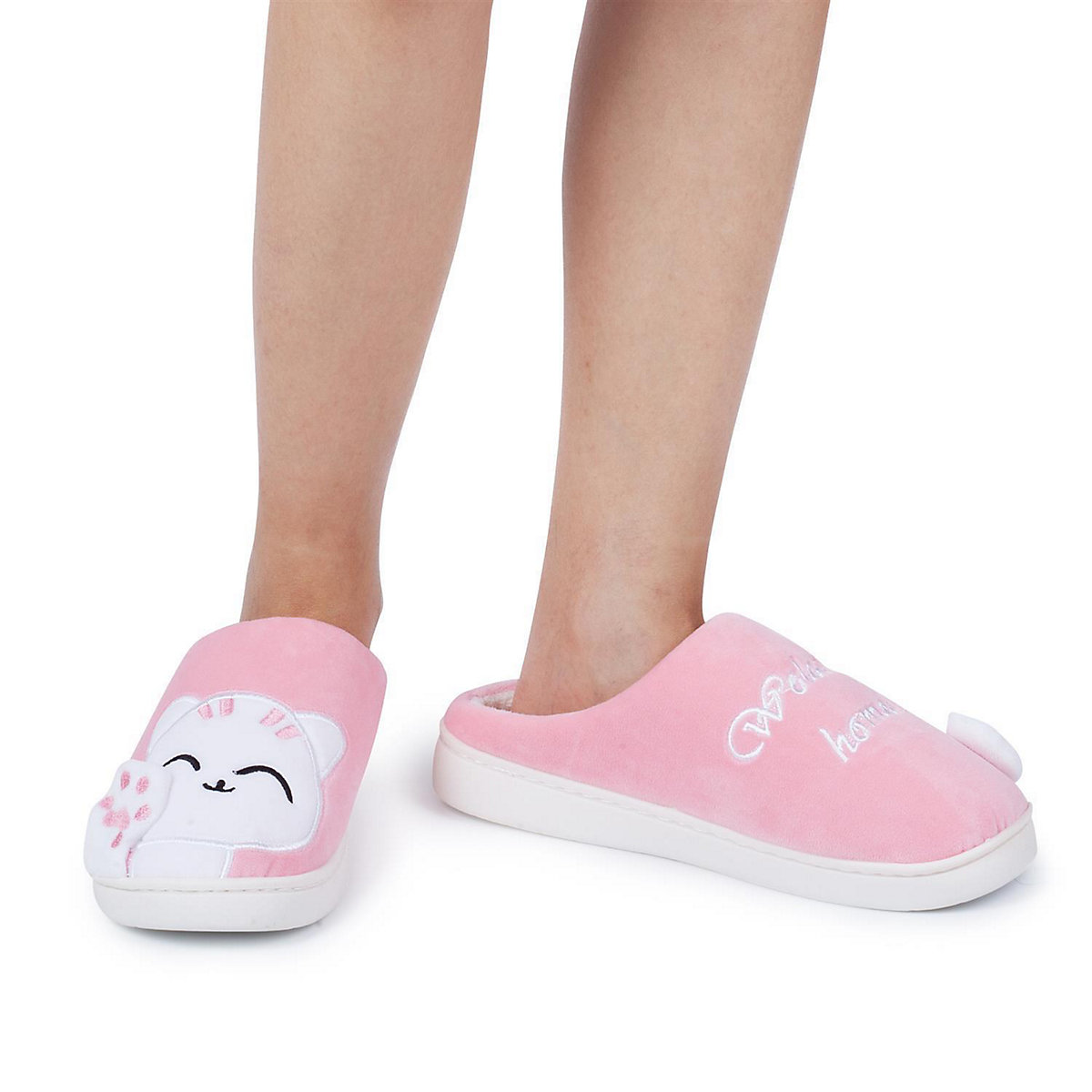 Plüsch Hausschuh Pantoffel Katze rosa