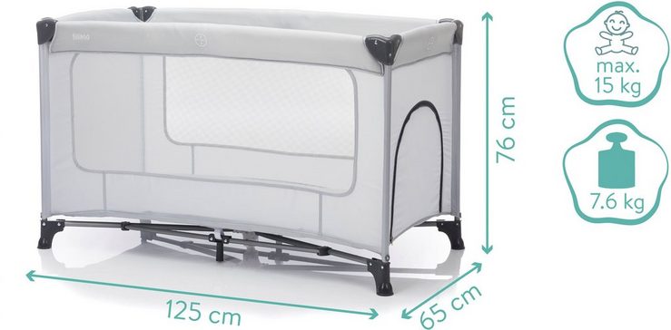 Fillikid Baby-Reisebett Nizza, steingrau, inkl. Transporttasche