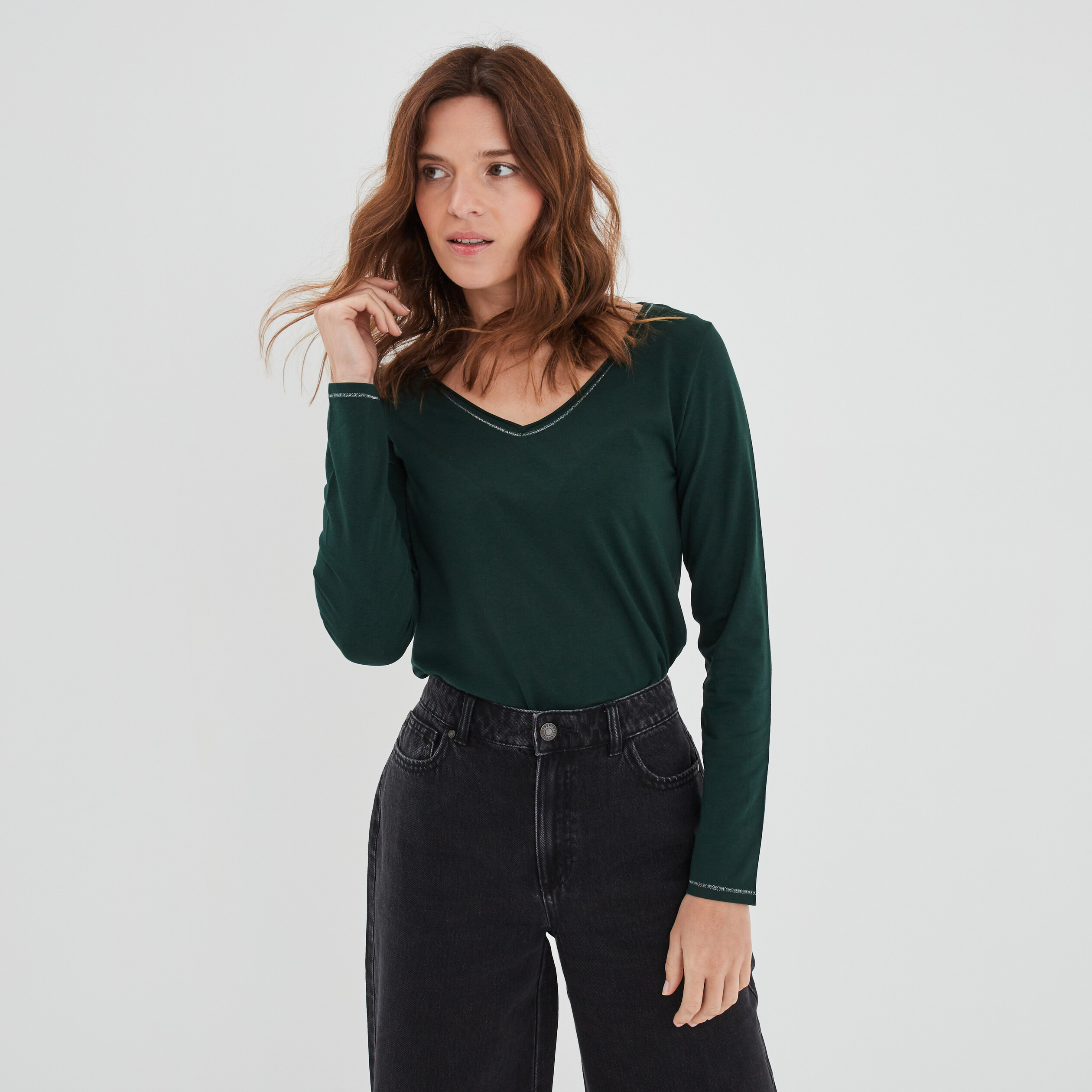 T-shirt manches longues vert foncé femme | La Halle