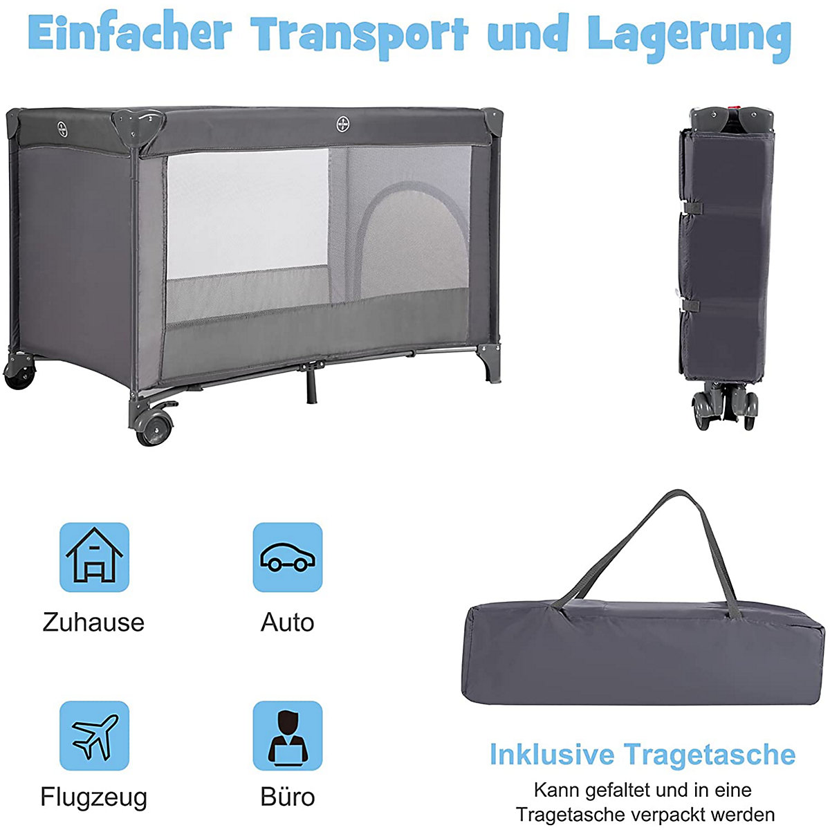 Babybett mit Matratze und Tragetasche
