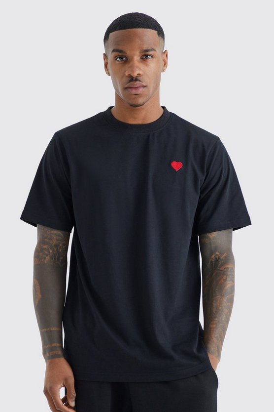 T-Shirt mit Herz-Stickerei