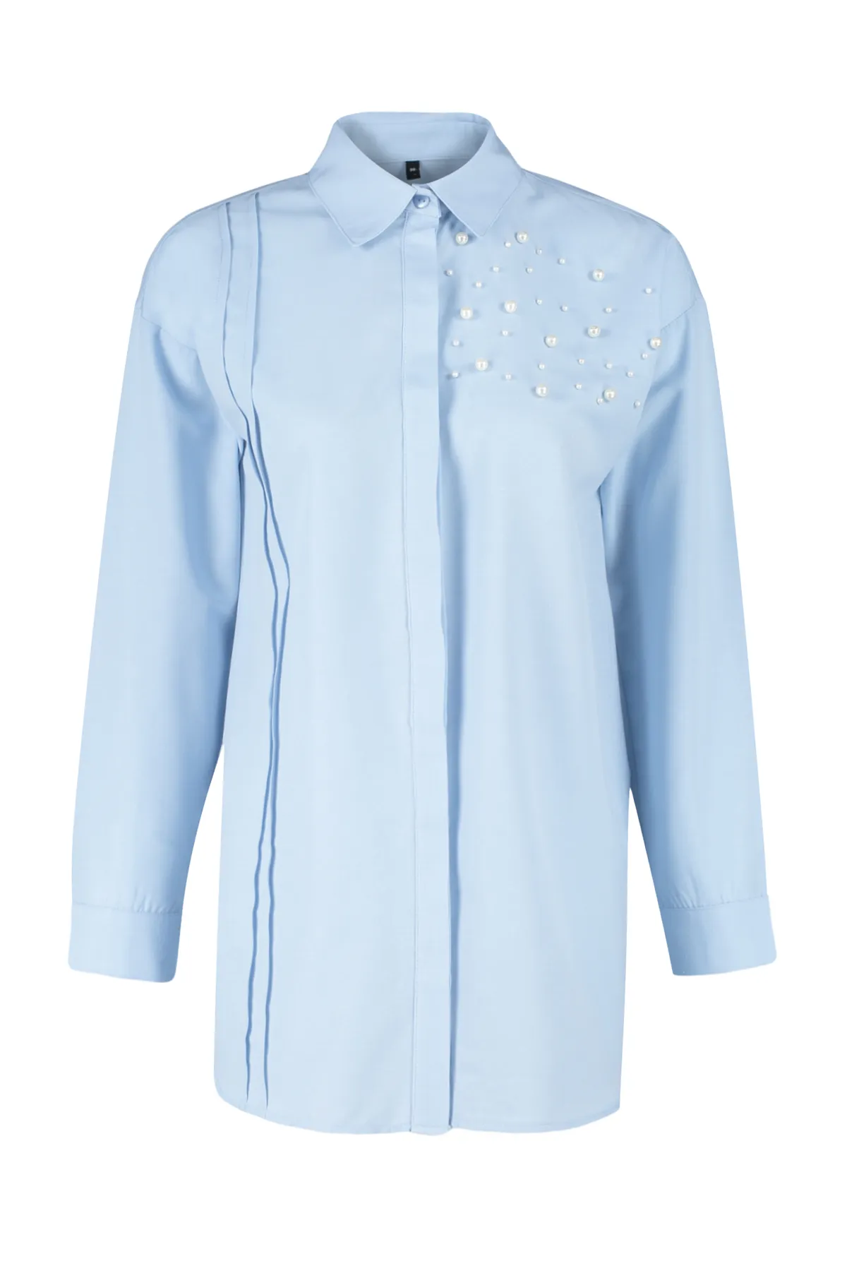 Trendyol Modest  Blaues, perlmuttfarbenes, gewebtes Baumwollhemd TCTSS24TG00032