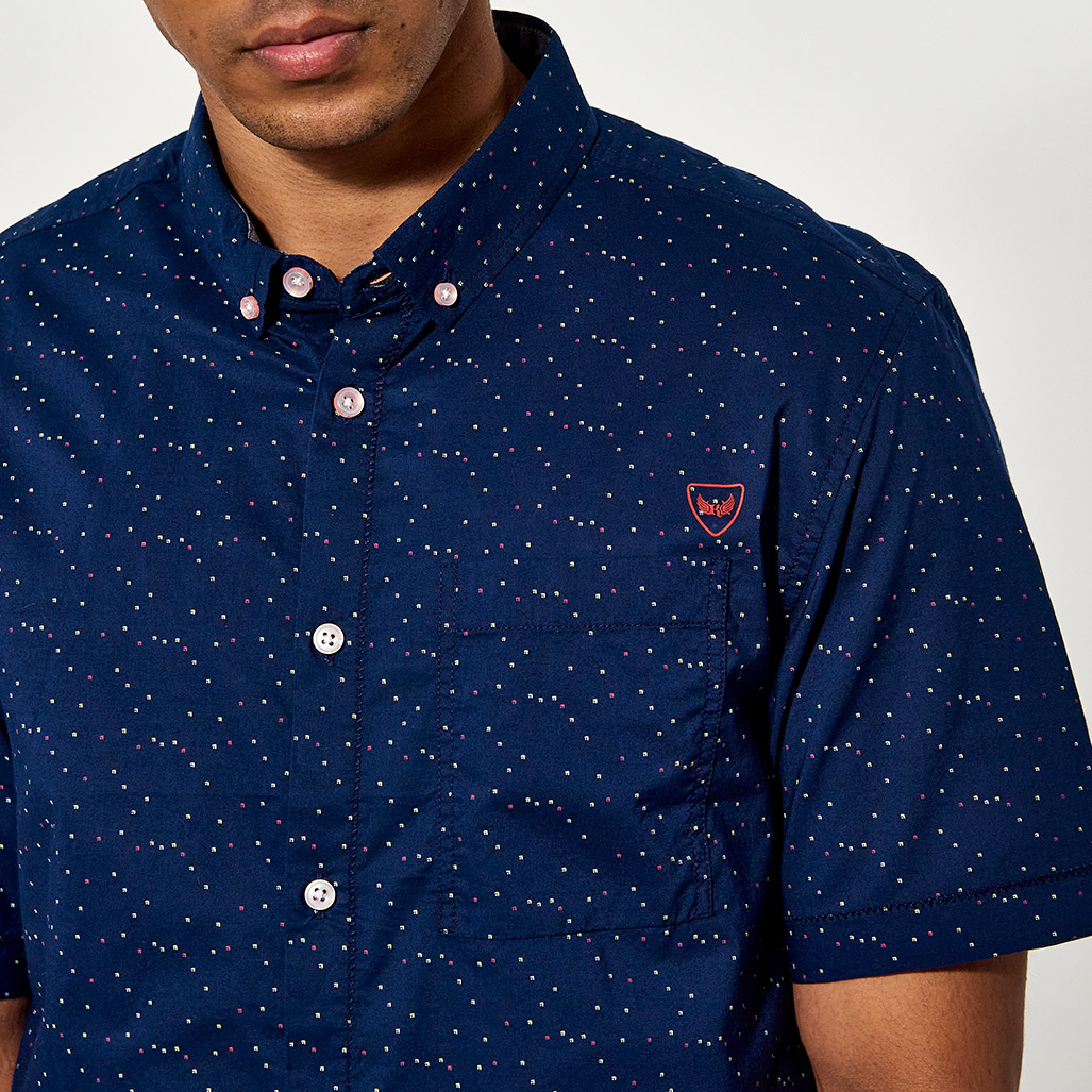 SINJI  Chemise régular bleue Homme micro imprimé all over en 100% coton