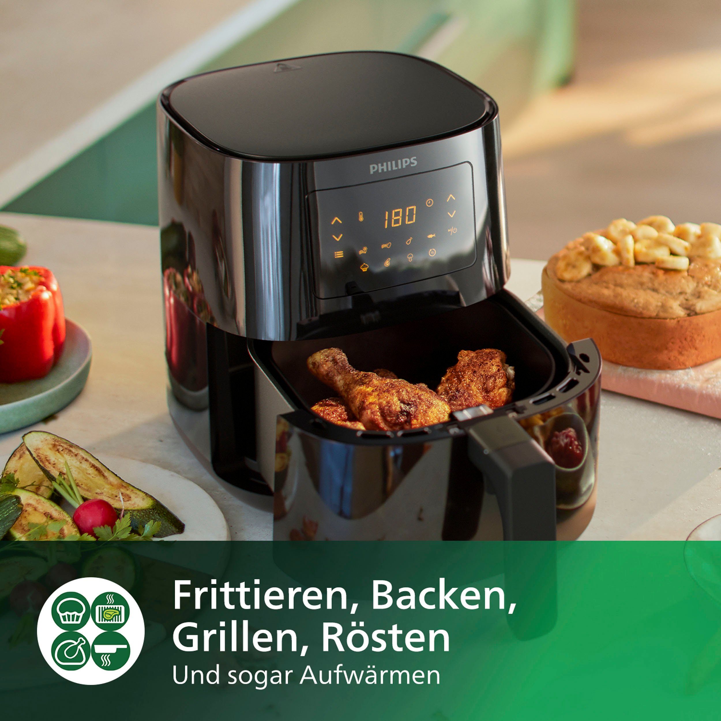 Philips Heißluftfritteuse Essential HD9252/90, 1400 W, Fassungsvermögen 0,8 kg