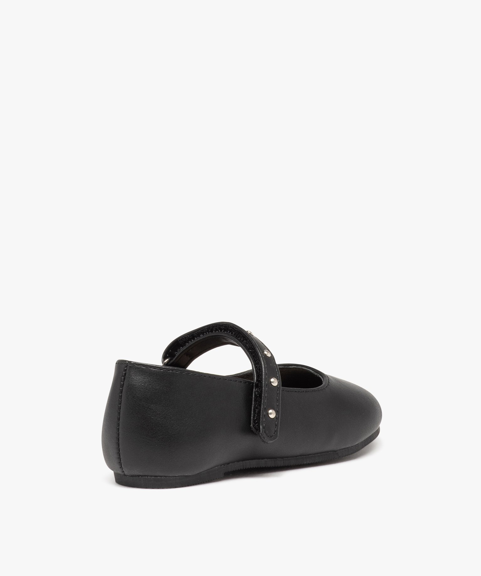 Ballerines fille unies avec bride cloutée à scratch noir | GEMO